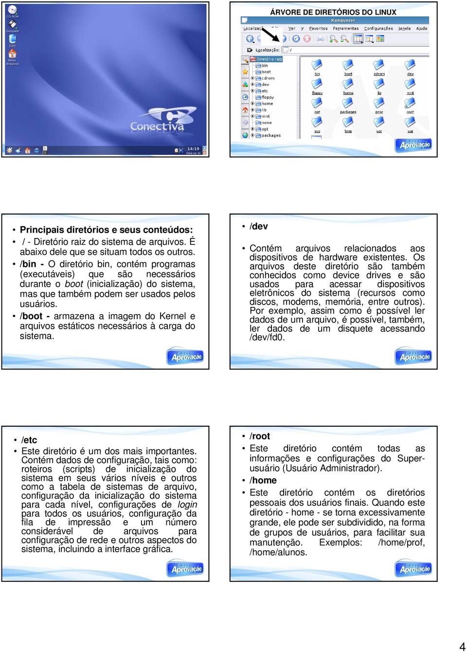 /boot - armazena a imagem do Kernel e arquivos estáticos necessários à carga do sistema. /dev Contém arquivos relacionados aos dispositivos de hardware existentes.