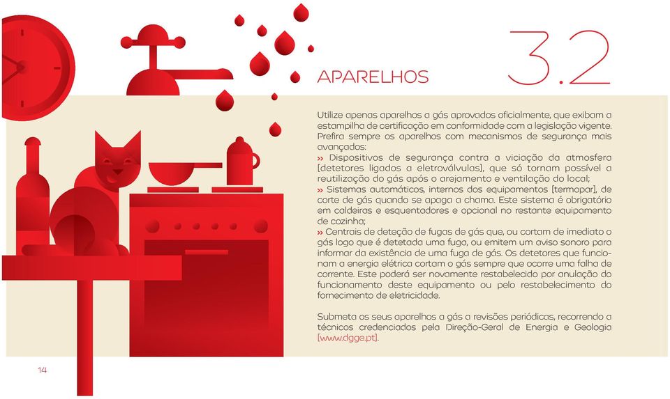 reutilização do gás após o arejamento e ventilação do local; Sistemas automáticos, internos dos equipamentos [termopar], de corte de gás quando se apaga a chama.