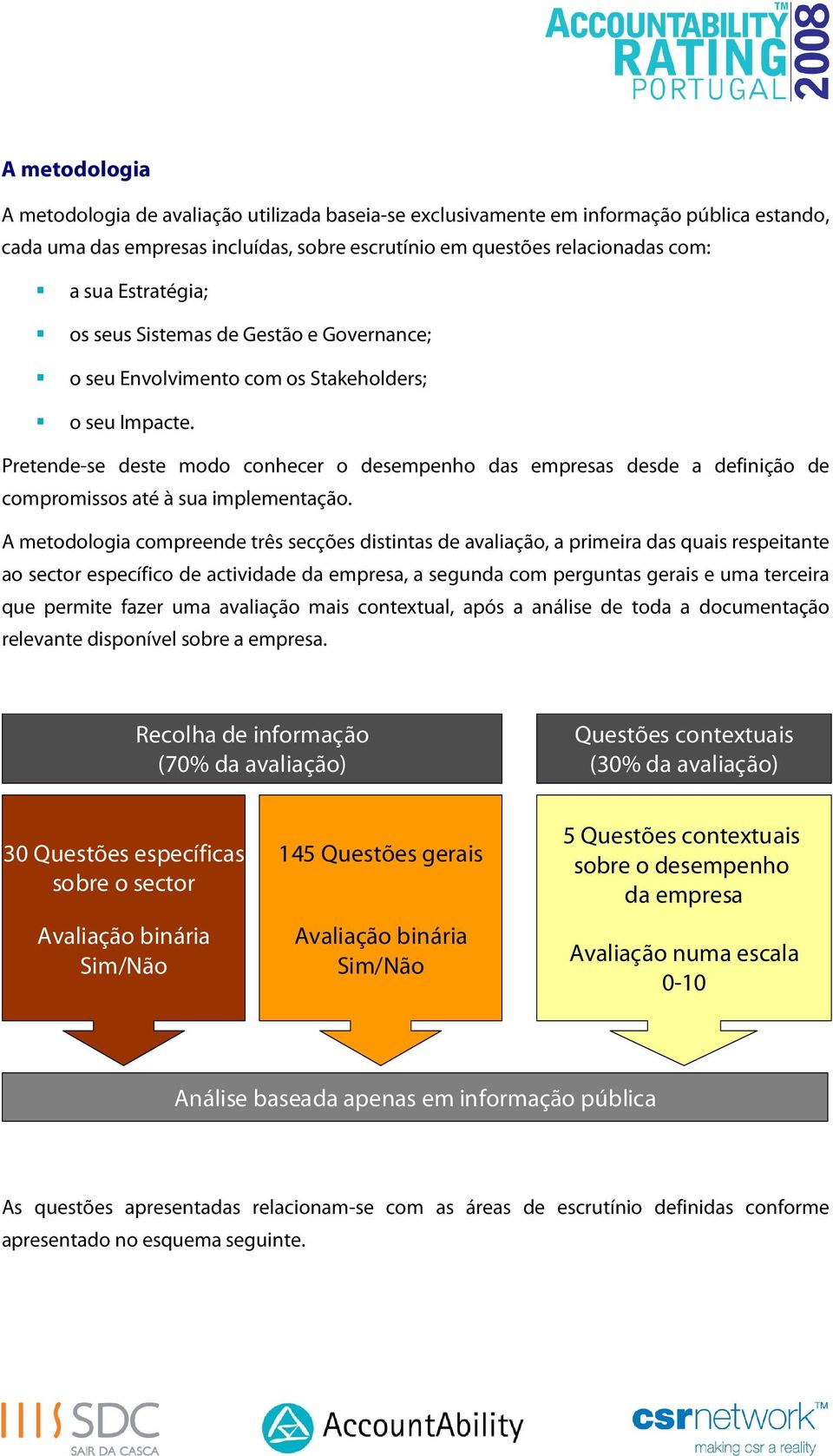 Pretende-se deste modo conhecer o desempenho das empresas desde a definição de compromissos até à sua implementação.