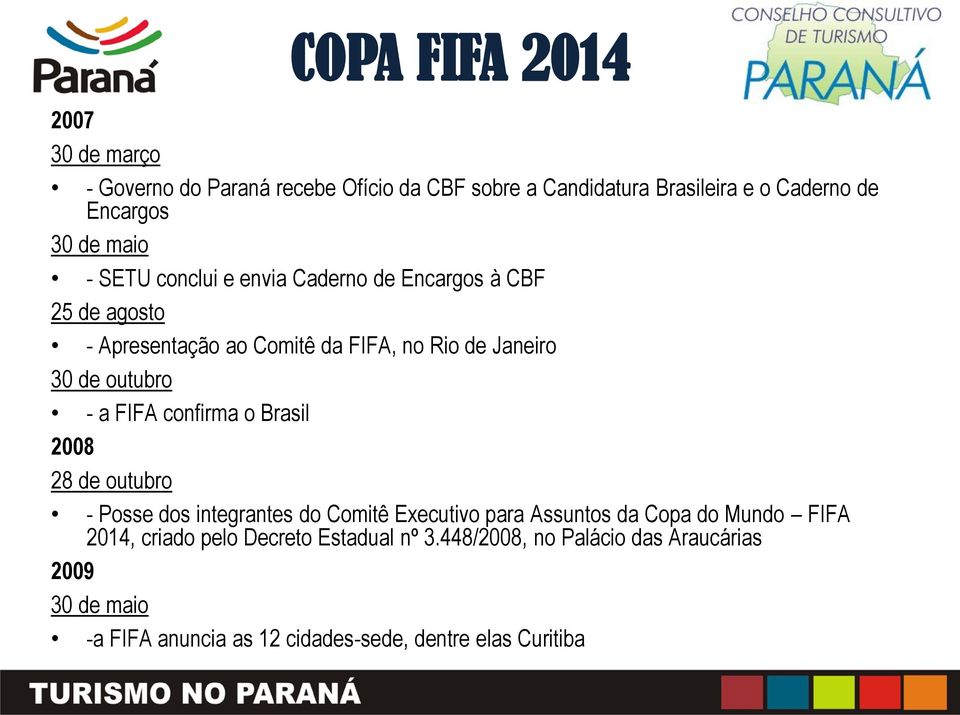 a FIFA confirma o Brasil 2008 28 de outubro - Posse dos integrantes do Comitê Executivo para Assuntos da Copa do Mundo FIFA 2014,