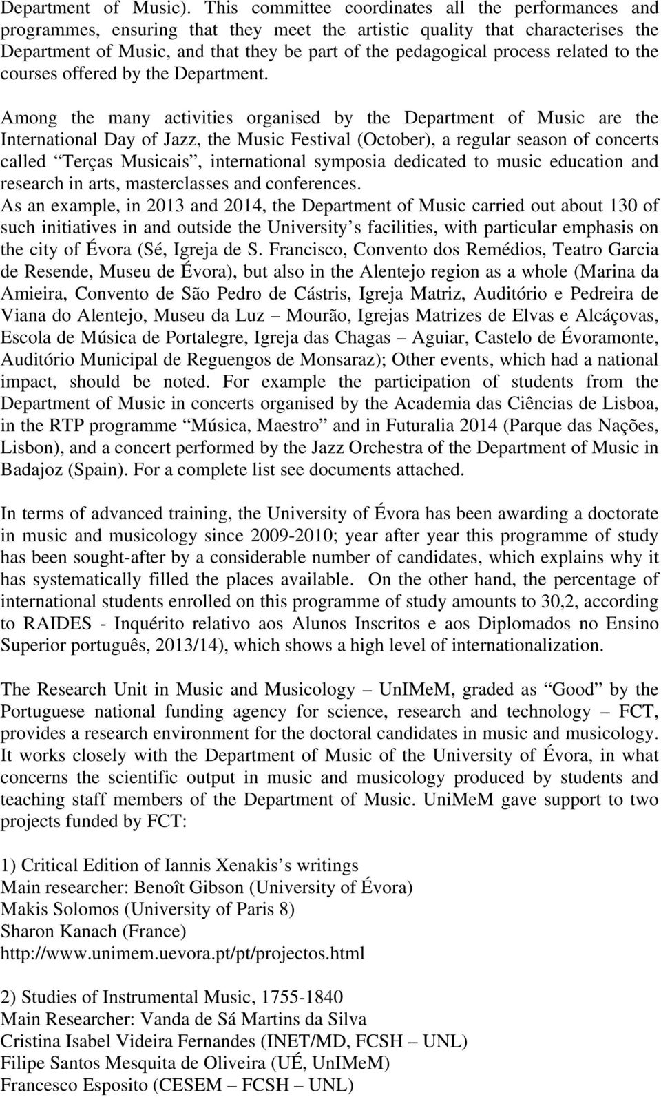 process related to the courses offered by the Department.
