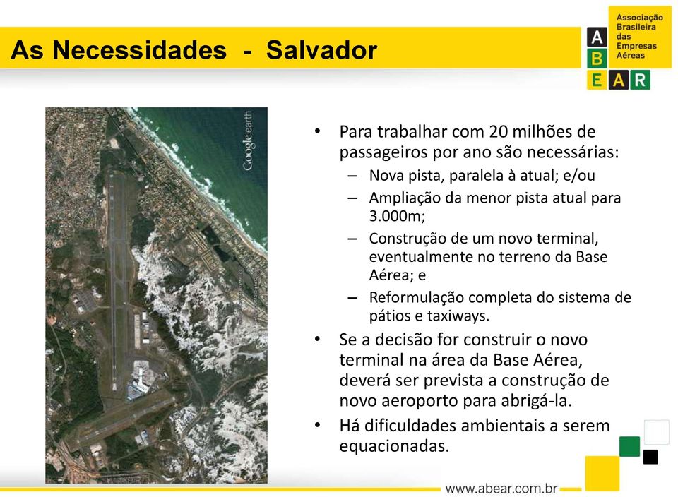 000m; Construção de um novo terminal, eventualmente no terreno da Base Aérea; e Reformulação completa do sistema de