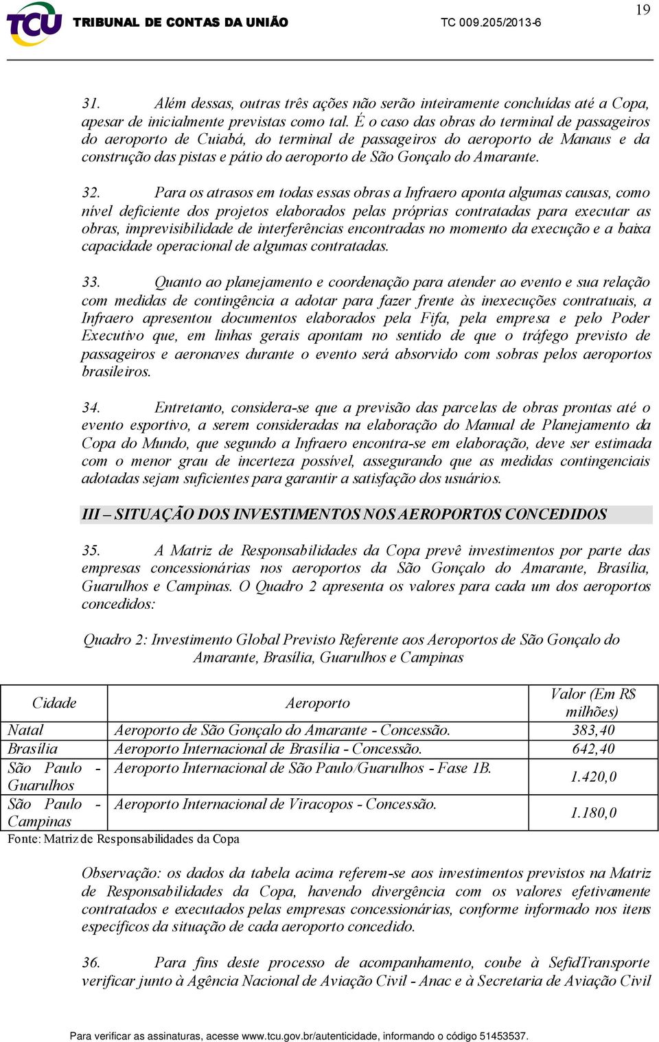 Para os atrasos em todas essas obras a Infraero aponta algumas causas, como nível deficiente dos projetos elaborados pelas próprias contratadas para executar as obras, imprevisibilidade de