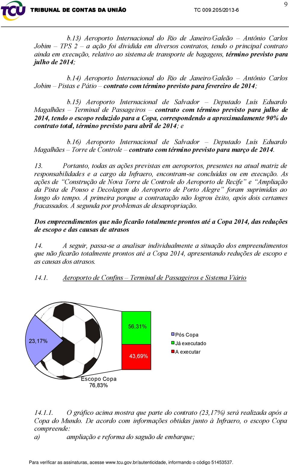 14) Aeroporto Internacional do Rio de Janeiro/Galeão Antônio Carlos Jobim Pistas e Pátio contrato com término previsto para fevereiro de 2014; b.