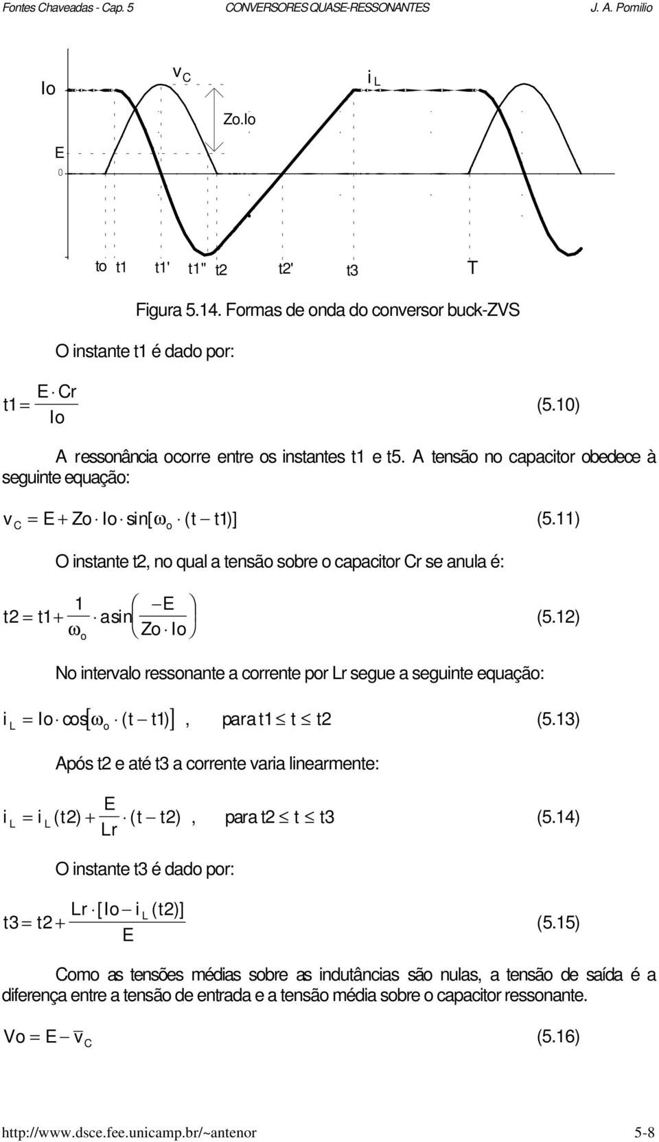 11) C o O instante t2, no qual a tensão sobre o capacitor se anula é: 1 t2= t1+ asin (5.