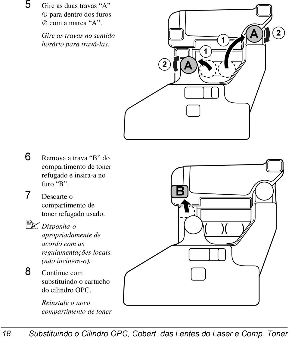 : Descarte o compartimento de toner refugado usado. 5" Disponha-o apropriadamente de acordo com as regulamentações locais.