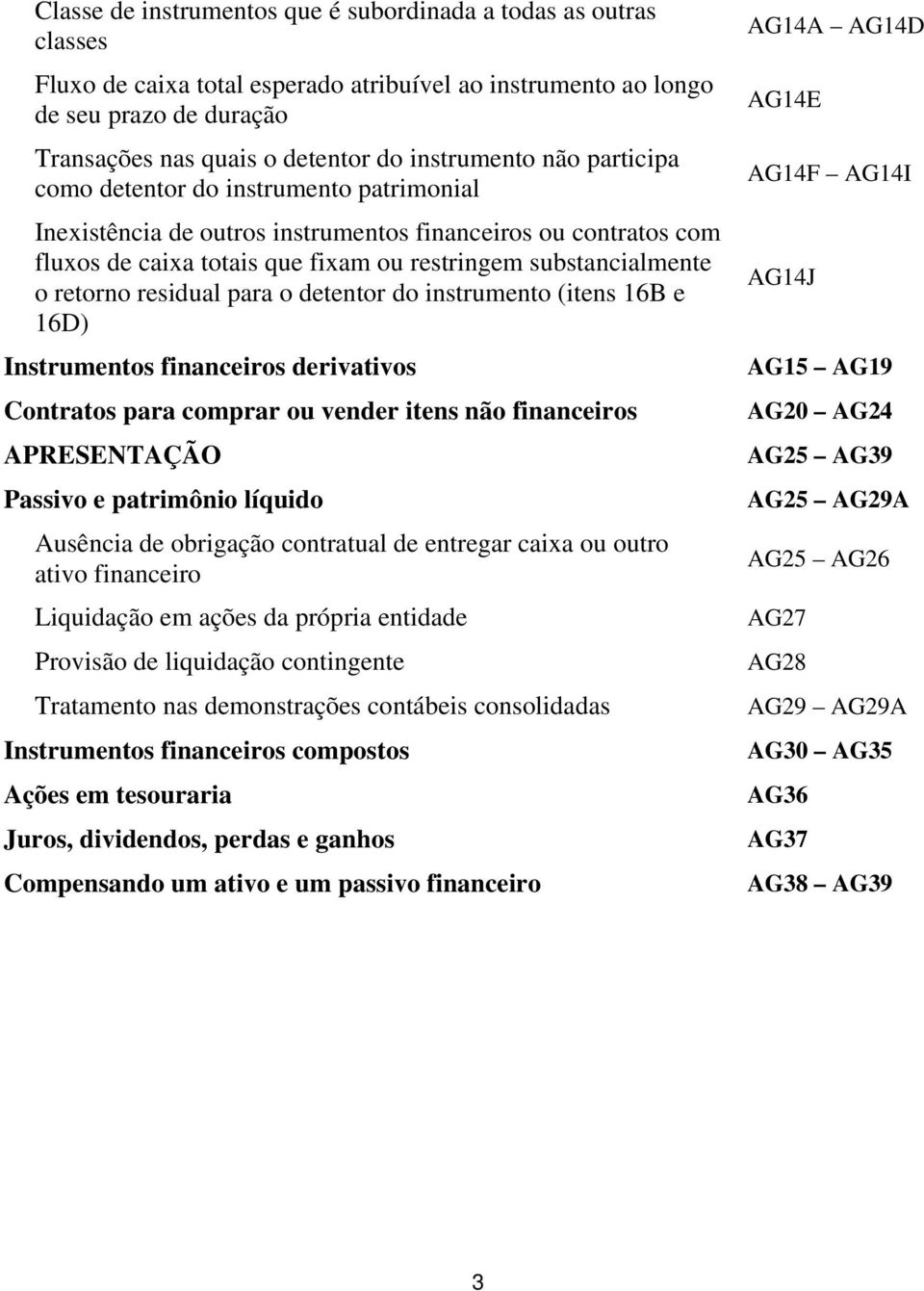 retorno residual para o detentor do instrumento (itens 16B e 16D) Instrumentos financeiros derivativos Contratos para comprar ou vender itens não financeiros APRESENTAÇÃO Passivo e patrimônio líquido