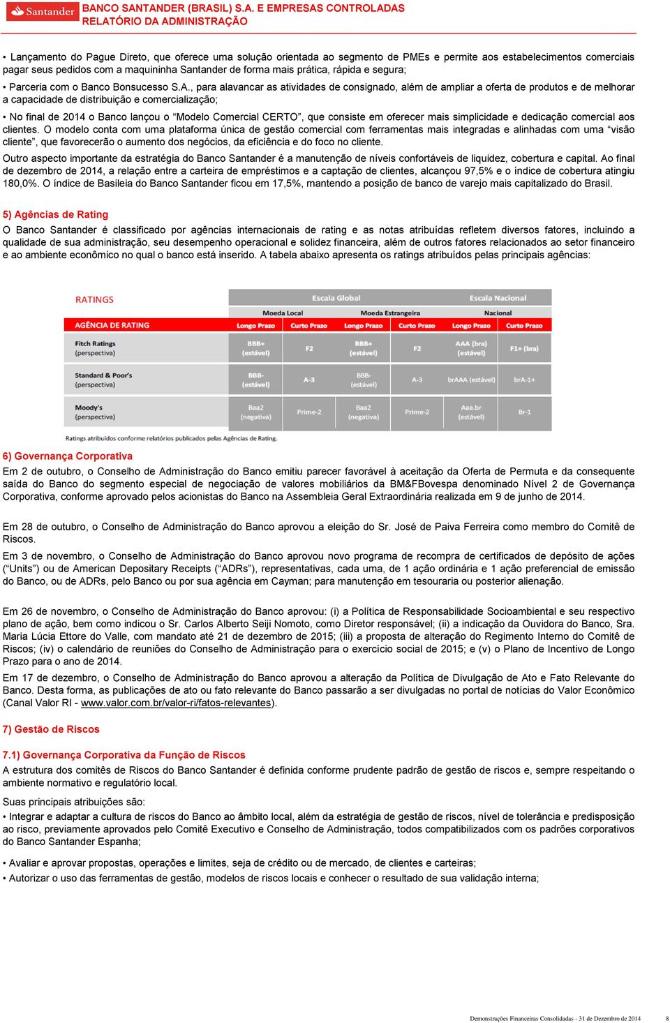 , para alavancar as atividades de consignado, além de ampliar a oferta de produtos e de melhorar a capacidade de distribuição e comercialização; No final de 2014 o lançou o Modelo Comercial CERTO,