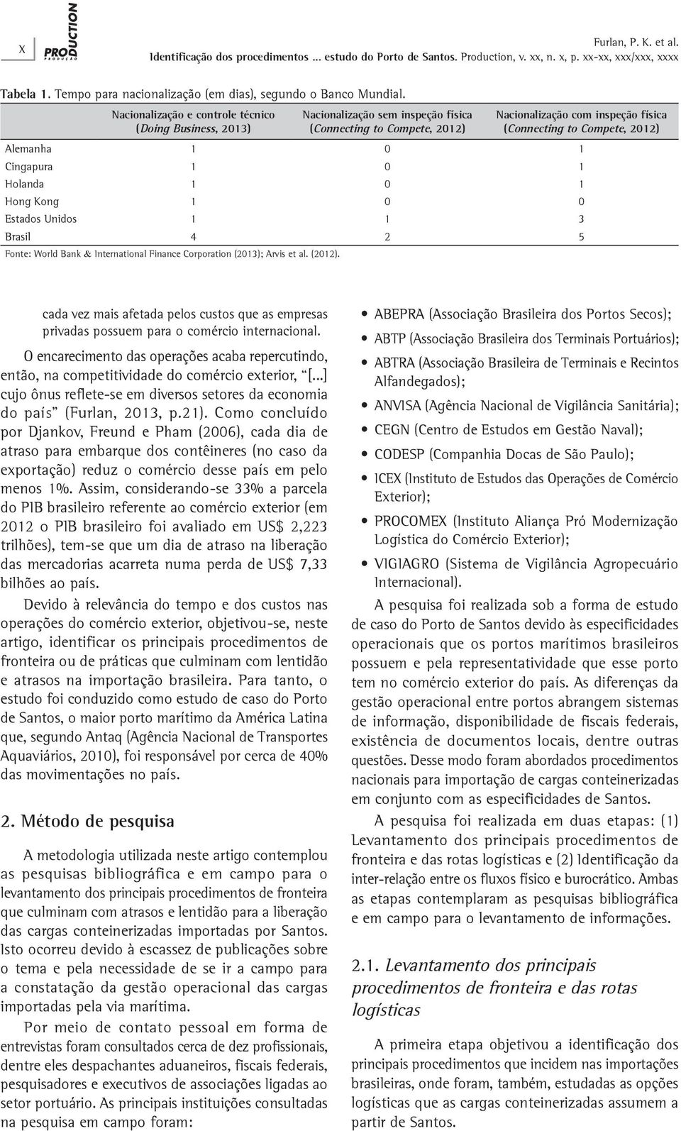 1 Cingapura 1 0 1 Holanda 1 0 1 Hong Kong 1 0 0 Estados Unidos 1 1 3 Brasil 4 2 5 Fonte: World Bank & International Finance Corporation (2013); Arvis et al. (2012).