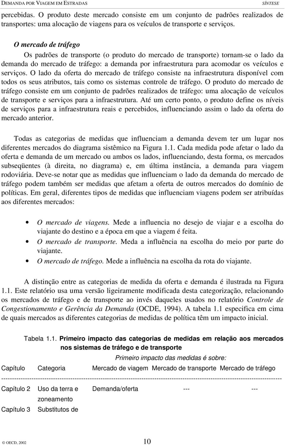 O lado da oferta do mercado de tráfego consiste na infraestrutura disponível com todos os seus atributos, tais como os sistemas controle de tráfego.