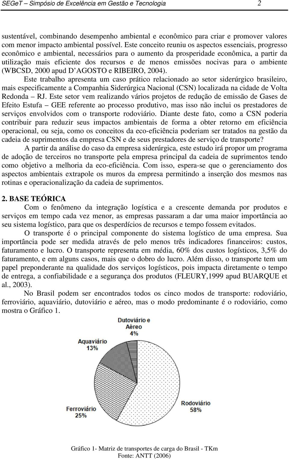 emissões nocivas para o ambiente (WBCSD, 2000 apud D AGOSTO e RIBEIRO, 2004).