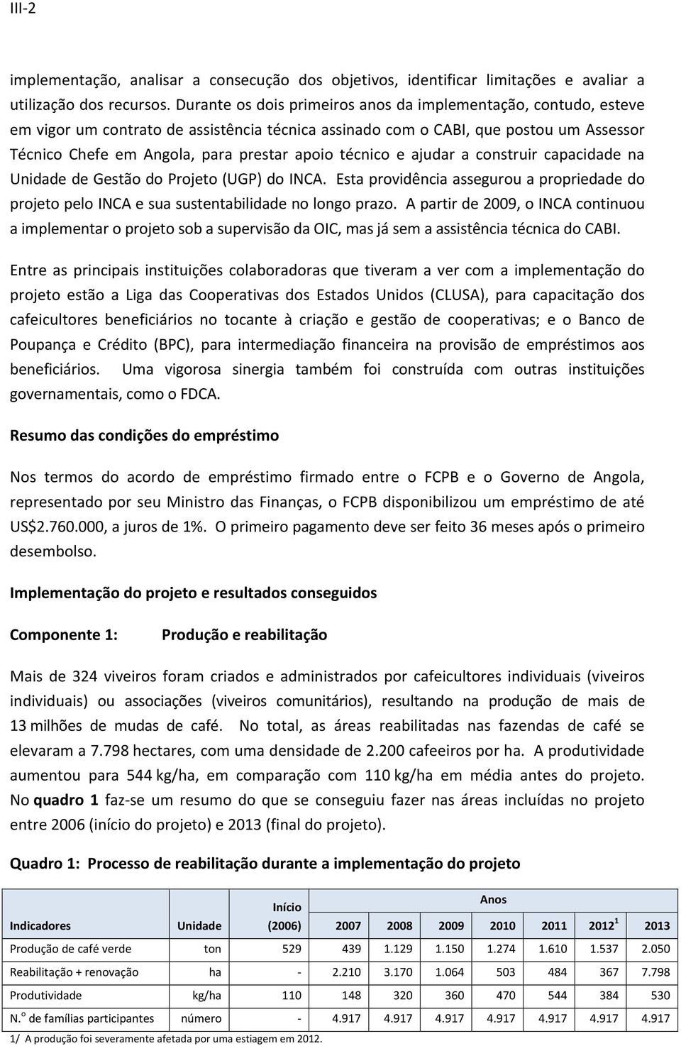 técnico e ajudar a construir capacidade na Unidade de Gestão do Projeto (UGP) do INCA. Esta providência assegurou a propriedade do projeto pelo INCA e sua sustentabilidade no longo prazo.