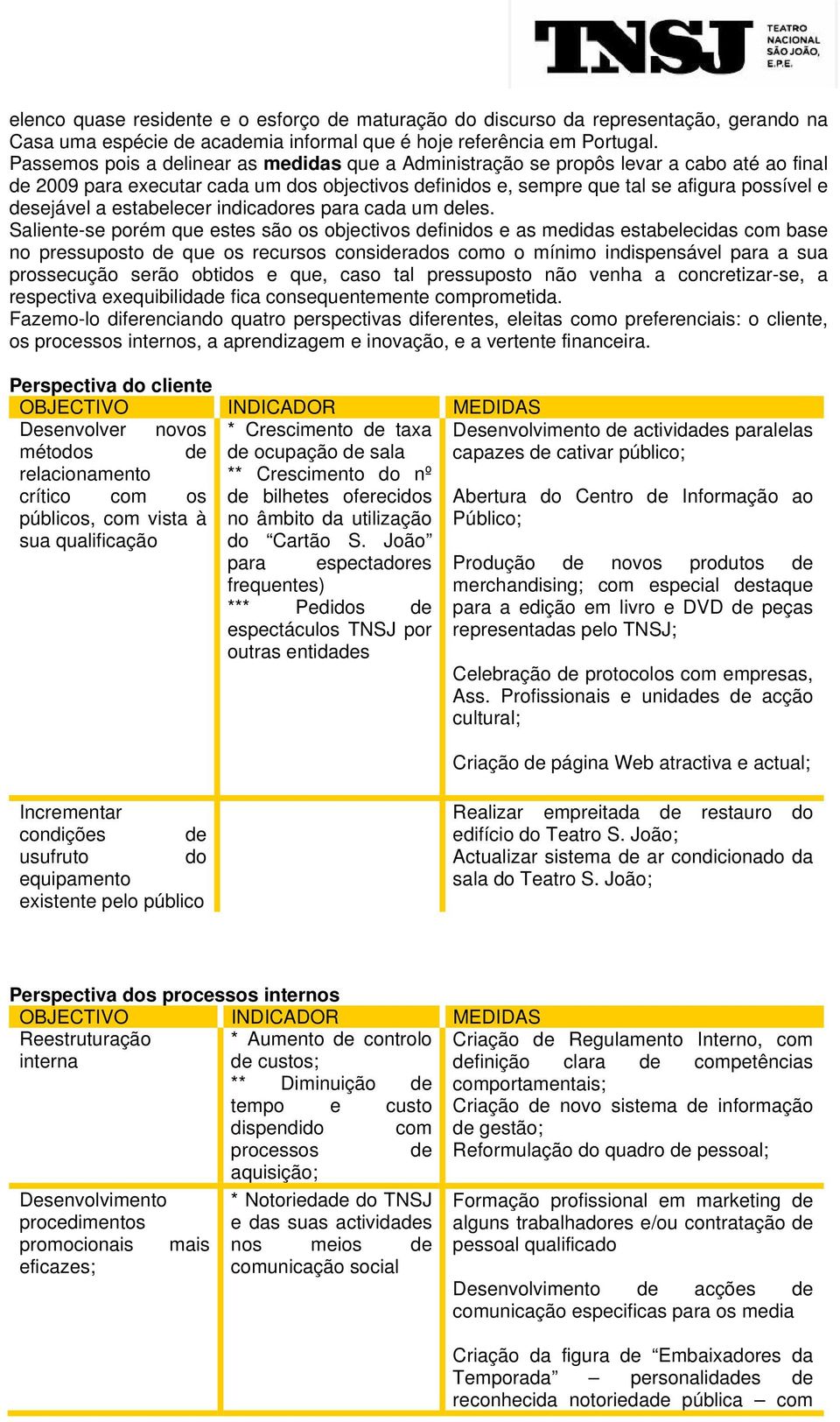 estabelecer indicadores para cada um deles.