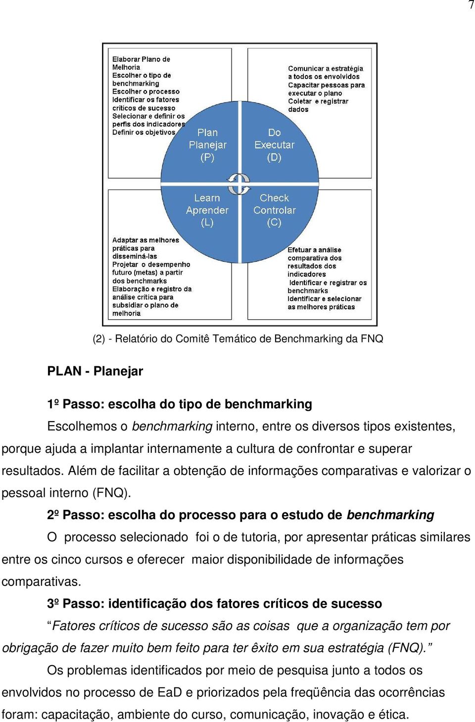 2º Passo: escolha do processo para o estudo de benchmarking O processo selecionado foi o de tutoria, por apresentar práticas similares entre os cinco cursos e oferecer maior disponibilidade de