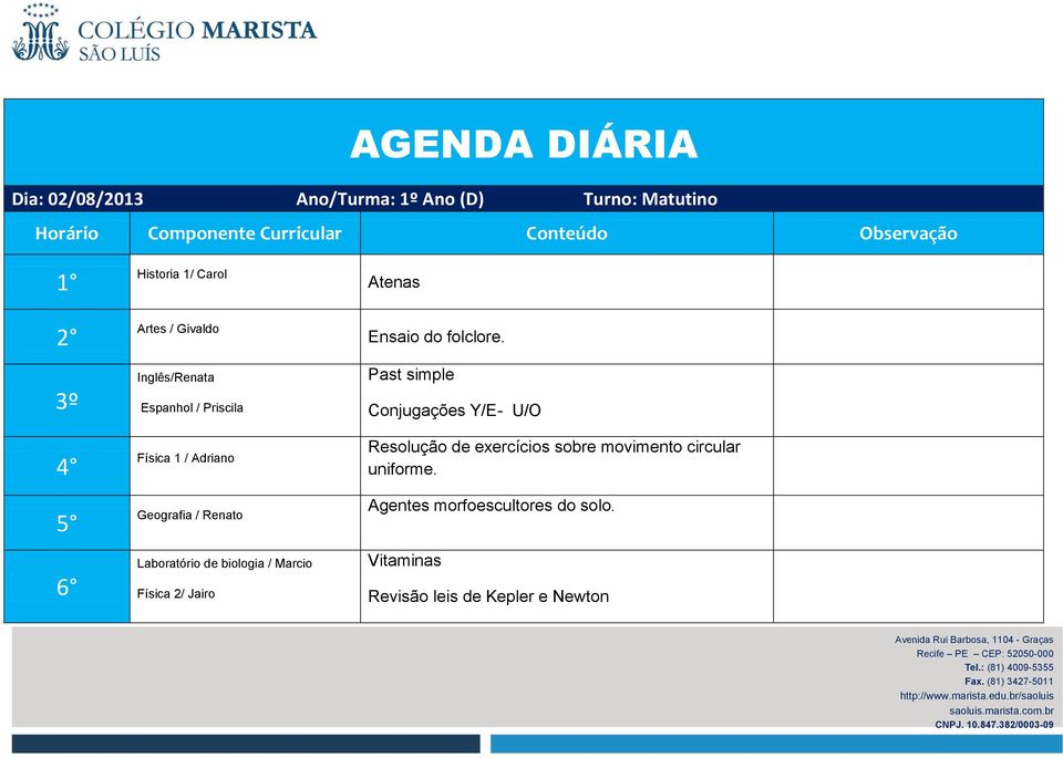 Conjugações Y/E- U/O Resolução de exercícios sobre movimento