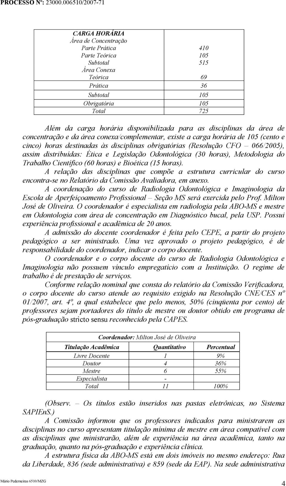 distribuídas: Ética e Legislação Odontológica (30 horas), Metodologia do Trabalho Científico (60 horas) e Bioética (15 horas).