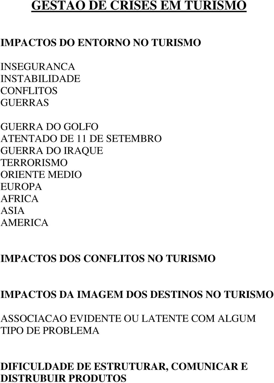 AFRICA ASIA AMERICA IMPACTOS DOS CONFLITOS NO TURISMO IMPACTOS DA IMAGEM DOS DESTINOS NO TURISMO