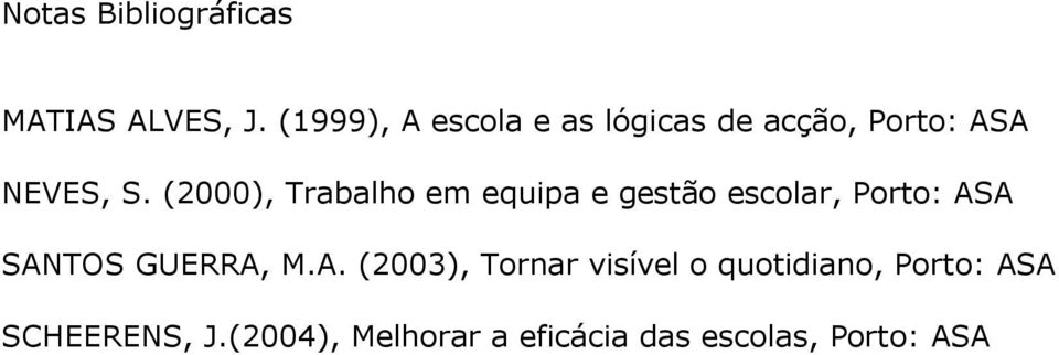 (2000), Trabalho em equipa e gestão escolar, Porto: ASA SANTOS GUERRA,