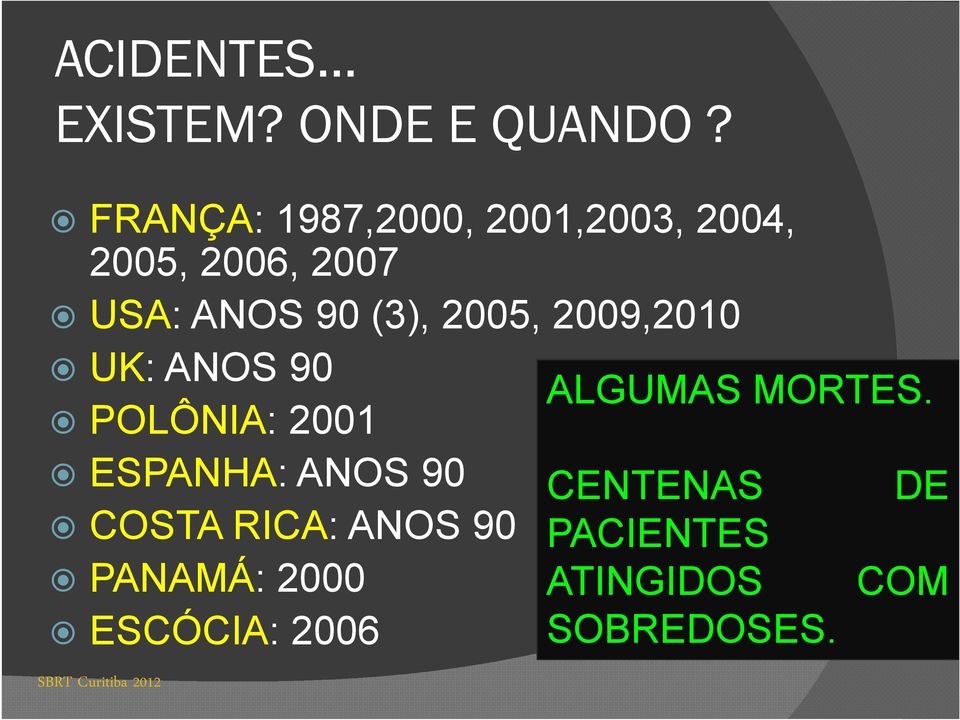 (3), 2005, 2009,2010 UK: ANOS 90 POLÔNIA: 2001 ALGUMAS MORTES.