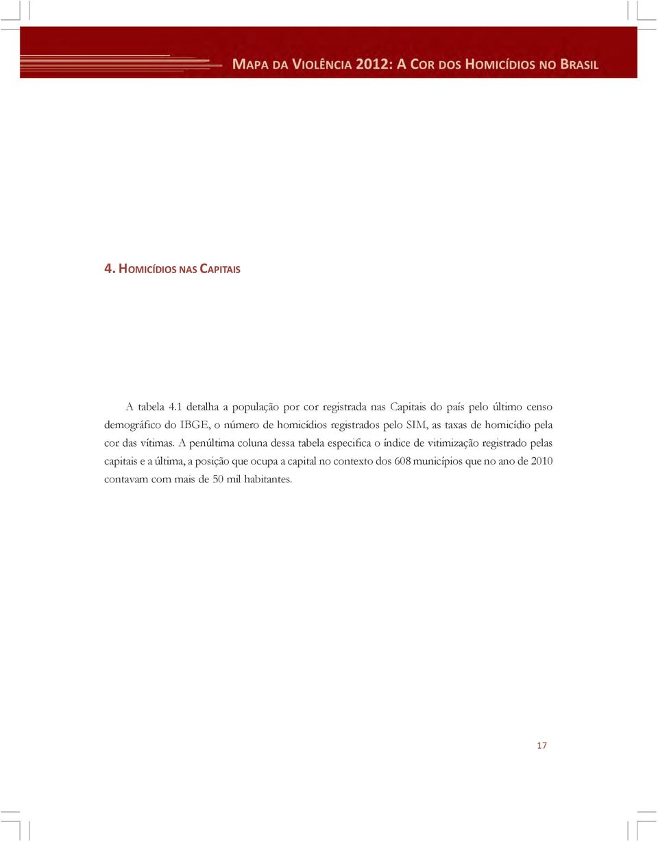 homicídios registrados pelo SIM, as taxas de homicídio pela cor das vítimas.