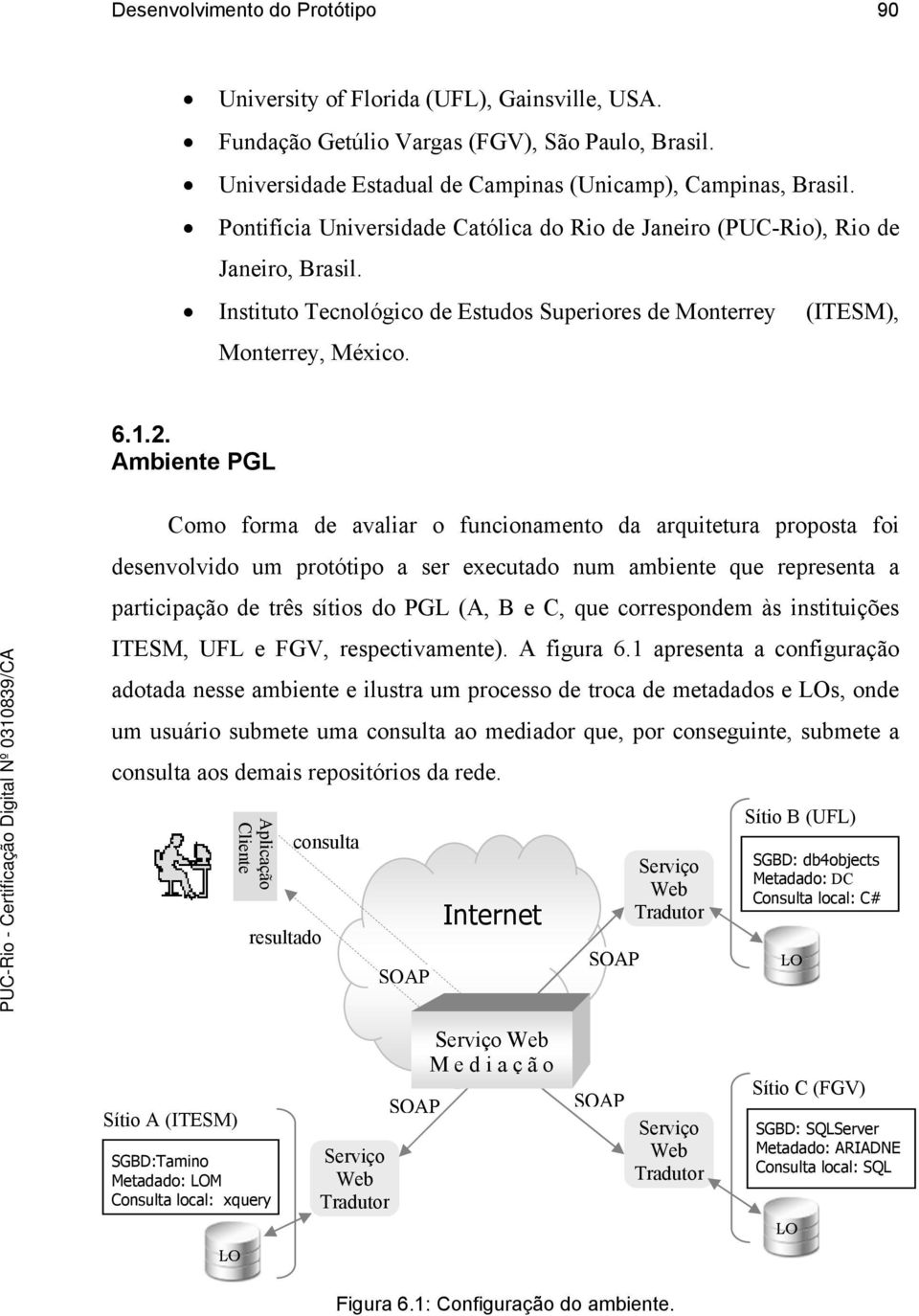 Ambiente PGL Como forma de avaliar o funcionamento da arquitetura proposta foi desenvolvido um protótipo a ser executado num ambiente que representa a participação de três sítios do PGL (A, B e C,