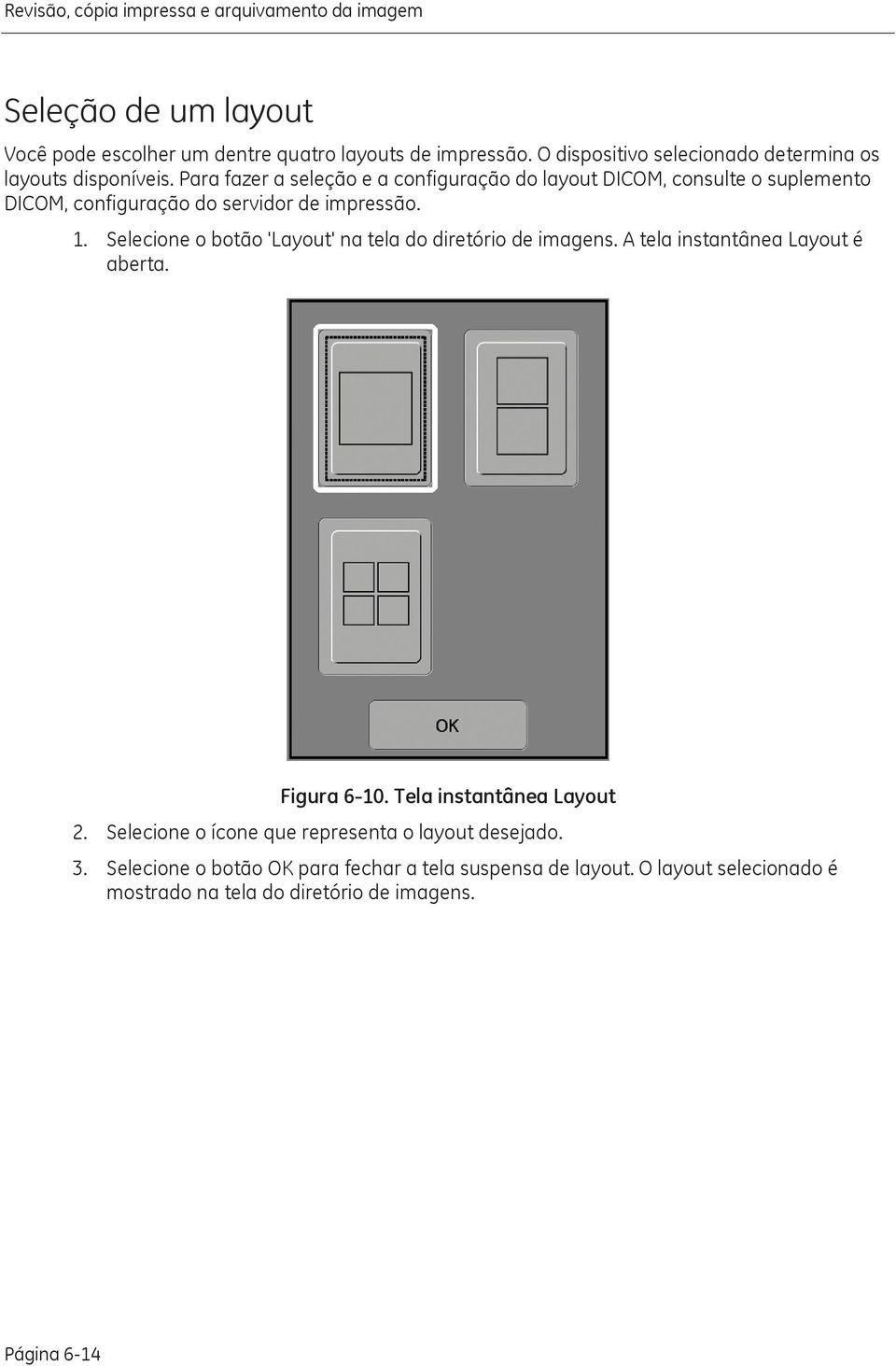 Para fazer a seleção e a configuração do layout DICOM, consulte o suplemento DICOM, configuração do servidor de impressão. 1.