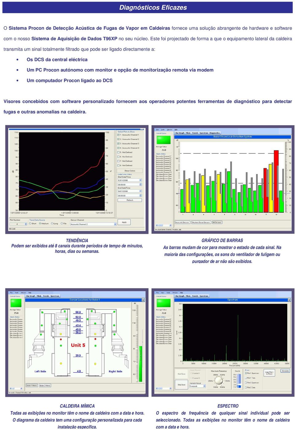 Este foi projectado de forma a que o equipamento lateral da caldeira transmita um sinal totalmente filtrado que pode ser ligado directamente a: Os DCS da central eléctrica Um PC Procon autónomo com