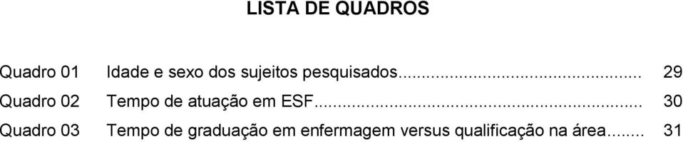 .. 29 Quadro 02 Tempo de atuação em ESF.