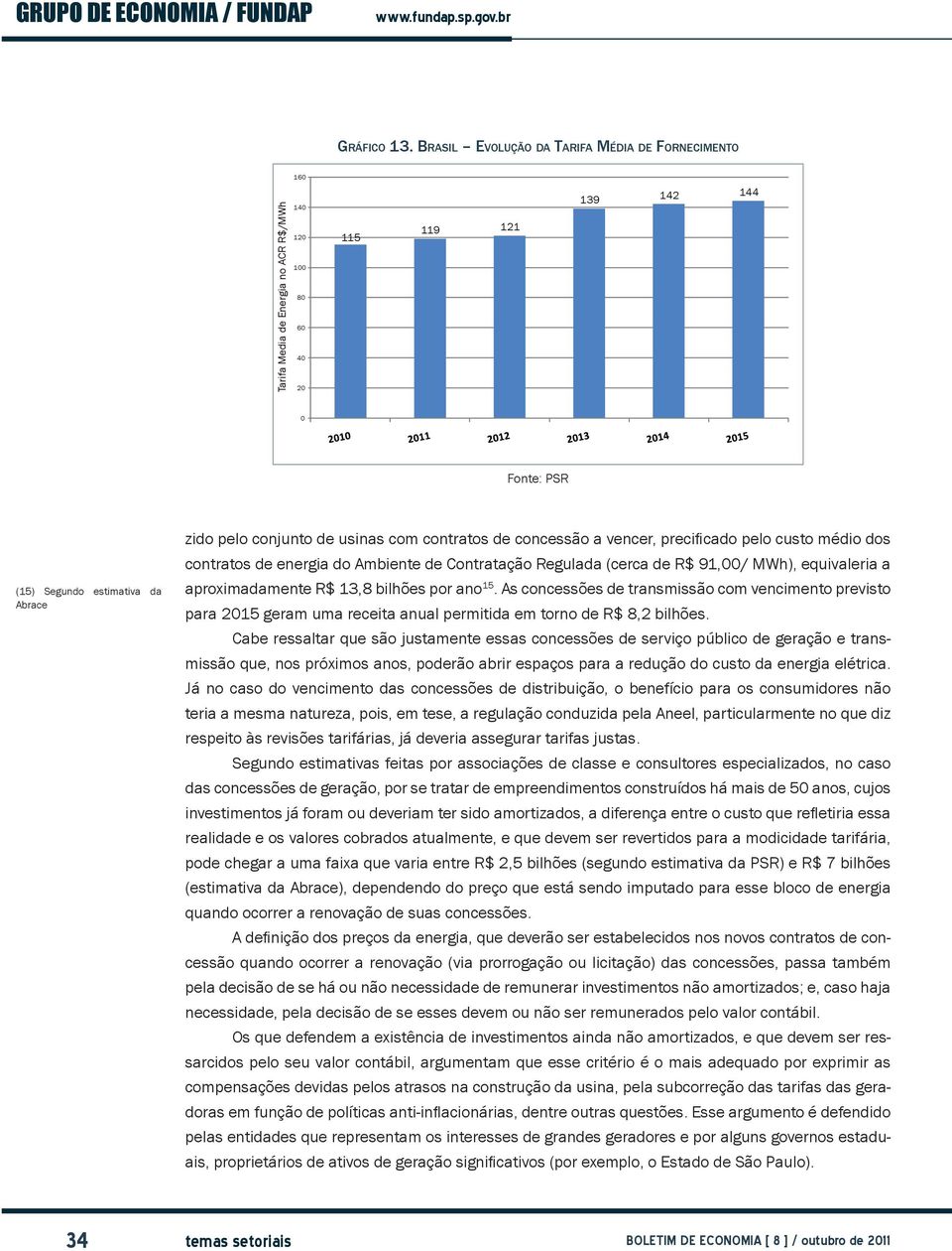 conjunto de usinas com contratos de concessão a vencer, precificado pelo custo médio dos contratos de energia do Ambiente de Contratação Regulada (cerca de R$ 91,00/ MWh), equivaleria a