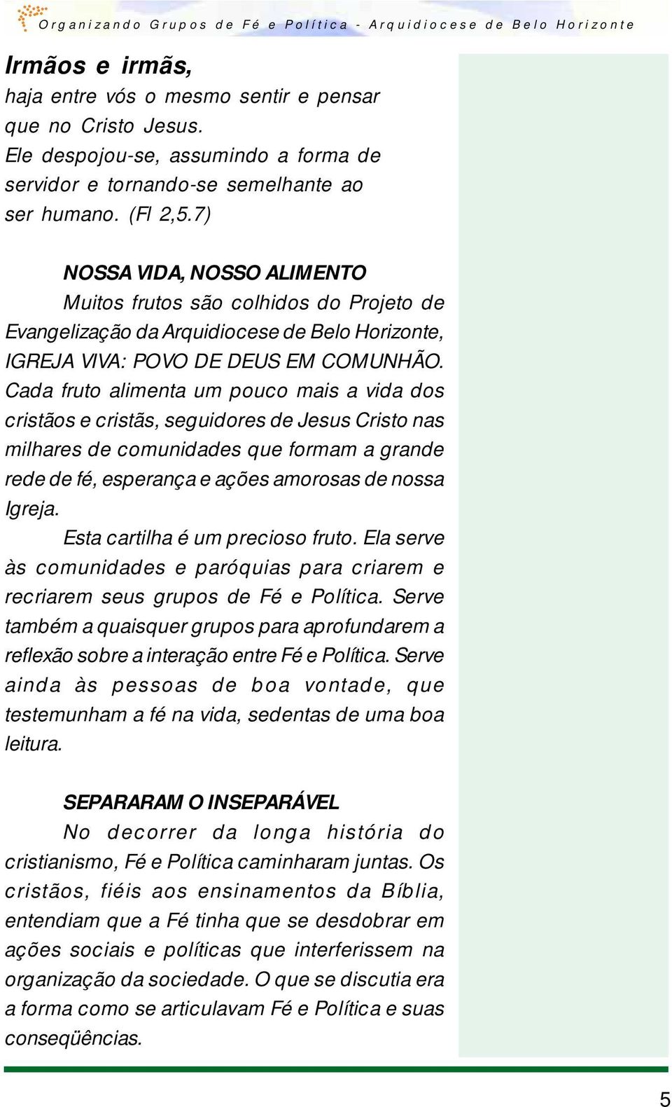 Cada fruto alimenta um pouco mais a vida dos cristãos e cristãs, seguidores de Jesus Cristo nas milhares de comunidades que formam a grande rede de fé, esperança e ações amorosas de nossa Igreja.