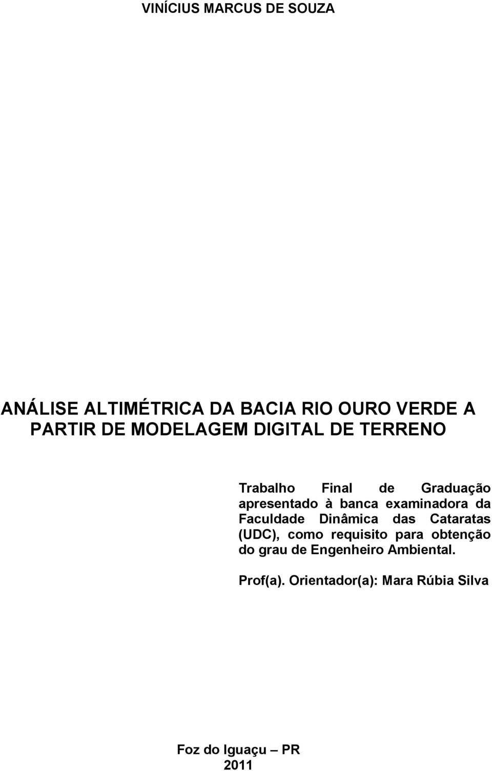 examinadora da Faculdade Dinâmica das Cataratas (UDC), como requisito para obtenção