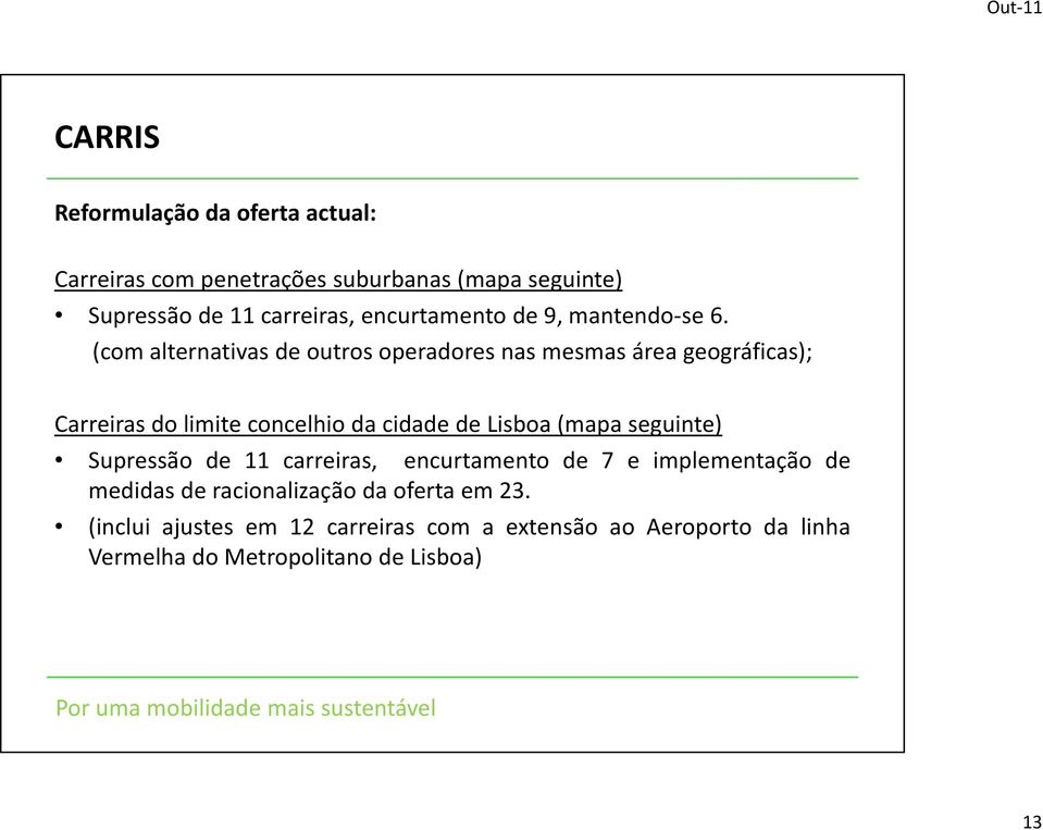 (com alternativas de outros operadores nas mesmas área geográficas); Carreiras do limite concelhio da cidade de Lisboa (mapa