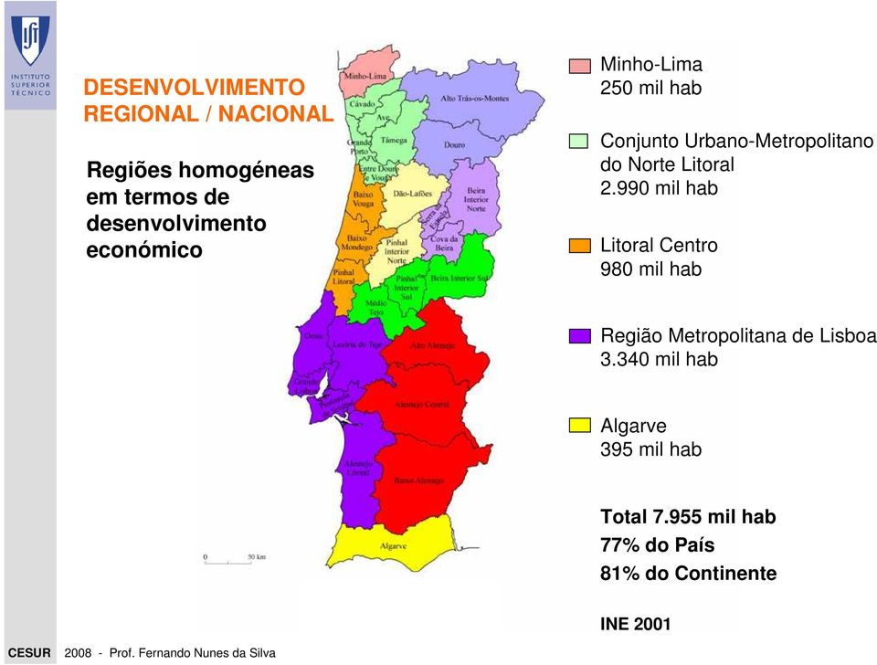 Litoral 2.990 mil hab Litoral Centro 980 mil hab Região Metropolitana de Lisboa 3.