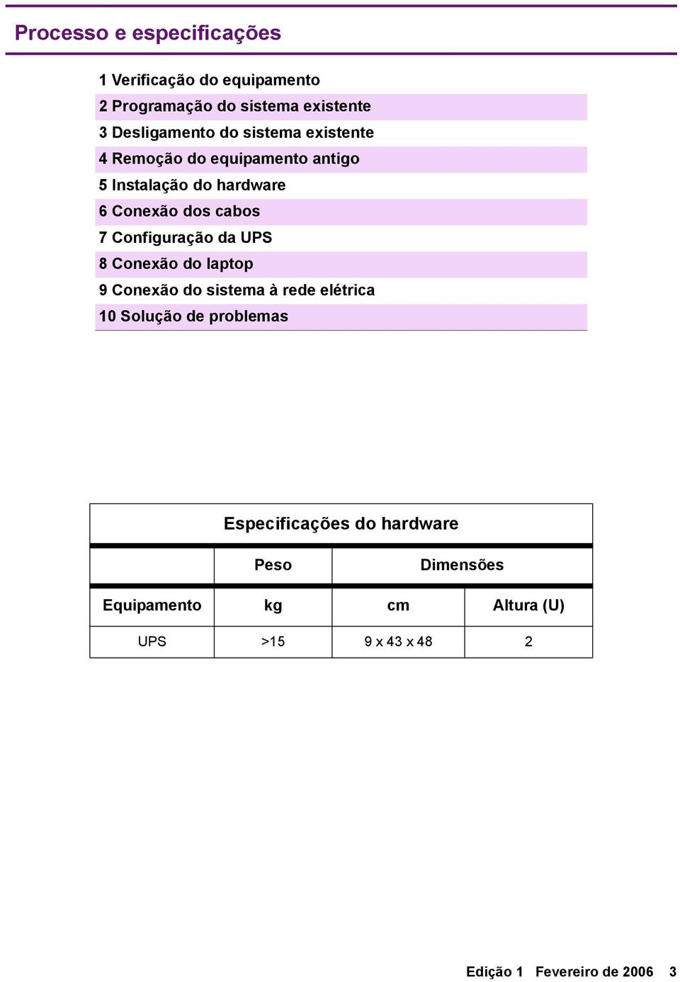 Configuração da UPS 8 Conexão do laptop 9 Conexão do sistema à rede elétrica 0 Solução de problemas