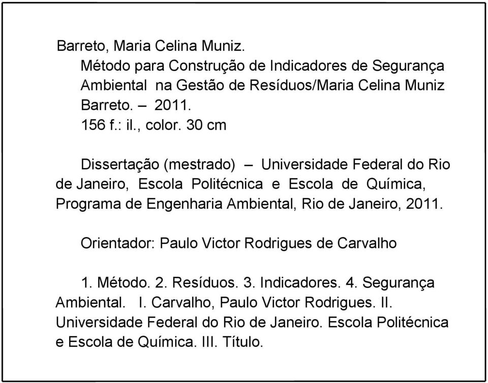 30 cm Dissertação (mestrado) Universidade Federal do Rio de Janeiro, Escola Politécnica e Escola de Química, Programa de Engenharia Ambiental,