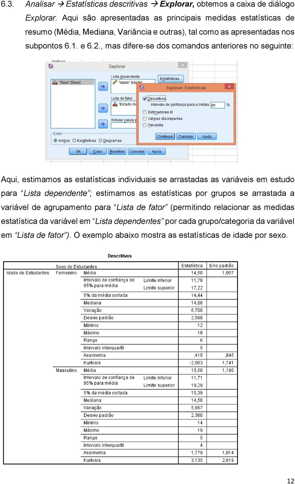 , mas difere-se dos comandos anteriores no seguinte: Aqui, estimamos as estatísticas individuais se arrastadas as variáveis em estudo para Lista dependente ; estimamos as