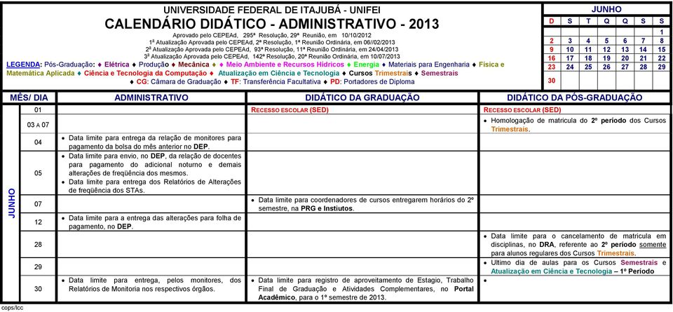 21 22 23 24 25 26 27 28 29 01 RECESSO ESCOLAR (SED) RECESSO ESCOLAR (SED) 03 A 07 04 05 07 12 28 29 Data limite para entrega da relação de monitores para pagamento da bolsa do mês anterior no DEP.