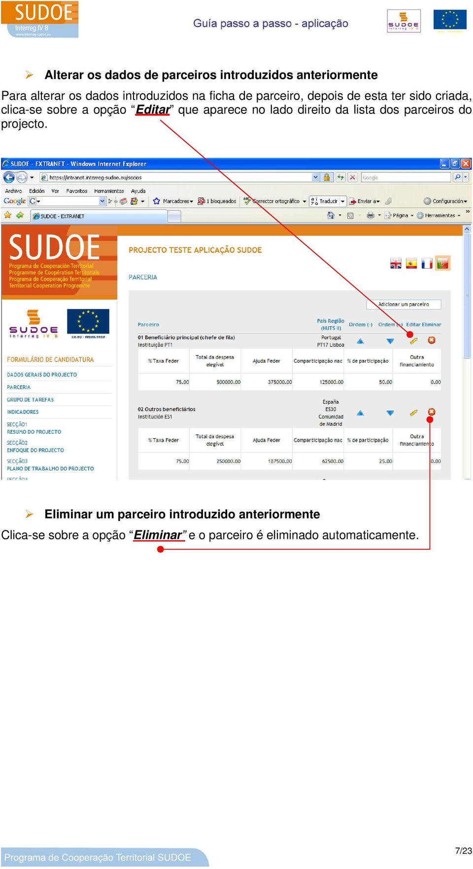 aparece no lado direito da lista dos parceiros do projecto.