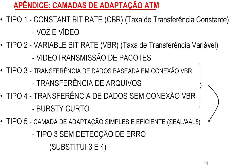 DADOS BASEADA EM CONEXÃO VBR - TRANSFERÊNCIA DE ARQUIVOS TIPO 4 - TRANSFERÊNCIA DE DADOS SEM CONEXÃO VBR - BURSTY