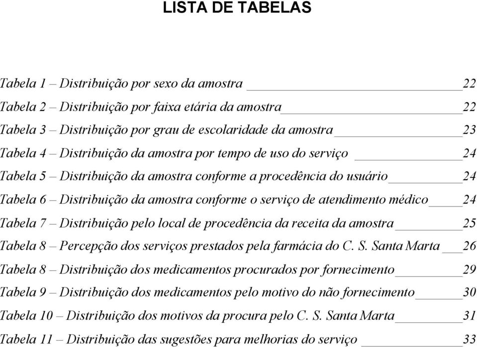 Distribuição pelo local de procedência da receita da amostra 25 Tabela 8 Percepção dos serviços prestados pela farmácia do C. S.