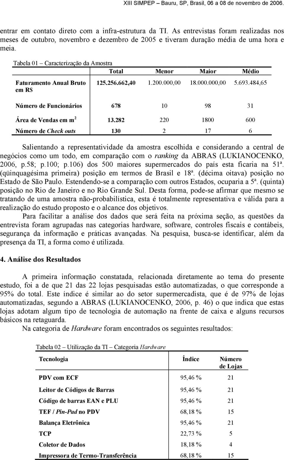 484,65 Número de Funcionários 678 10 98 31 Área de Vendas em m 2 13.