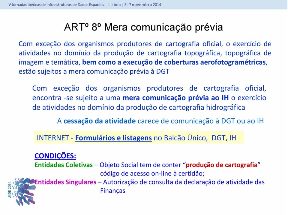 mera comunicação prévia ao IH o exercício de atividades no domínio da produção de cartografia hidrográfica A cessação da atividade carece de comunicação à DGT ou ao IH INTERNET Formulários e