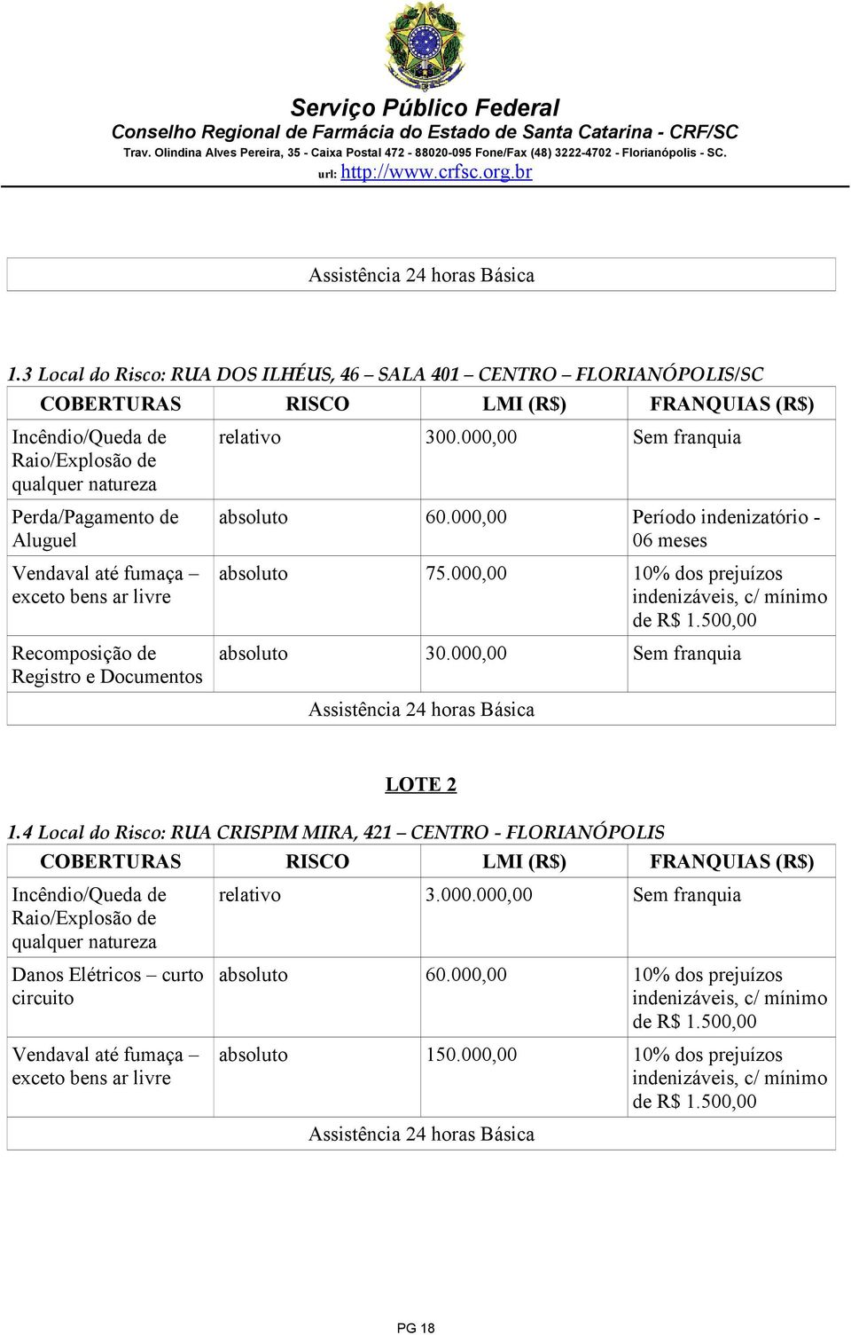 até fumaça exceto bens ar livre Recomposição de Registro e Documentos relativo 300.000,00 Sem franquia absoluto 60.000,00 Período indenizatório - 06 meses absoluto 75.