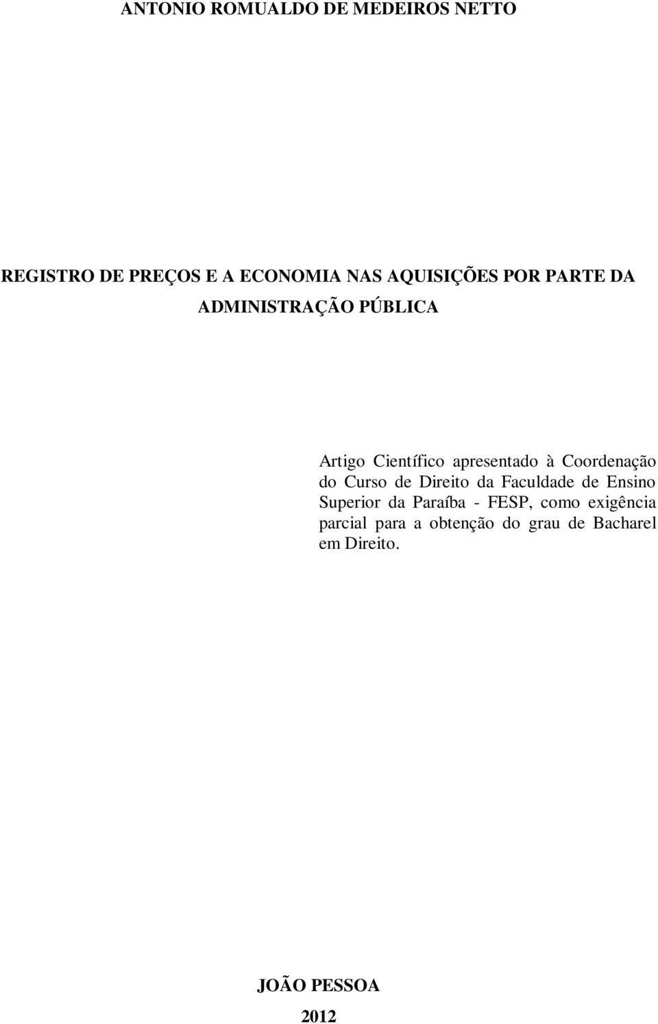 Coordenação do Curso de Direito da Faculdade de Ensino Superior da Paraíba -