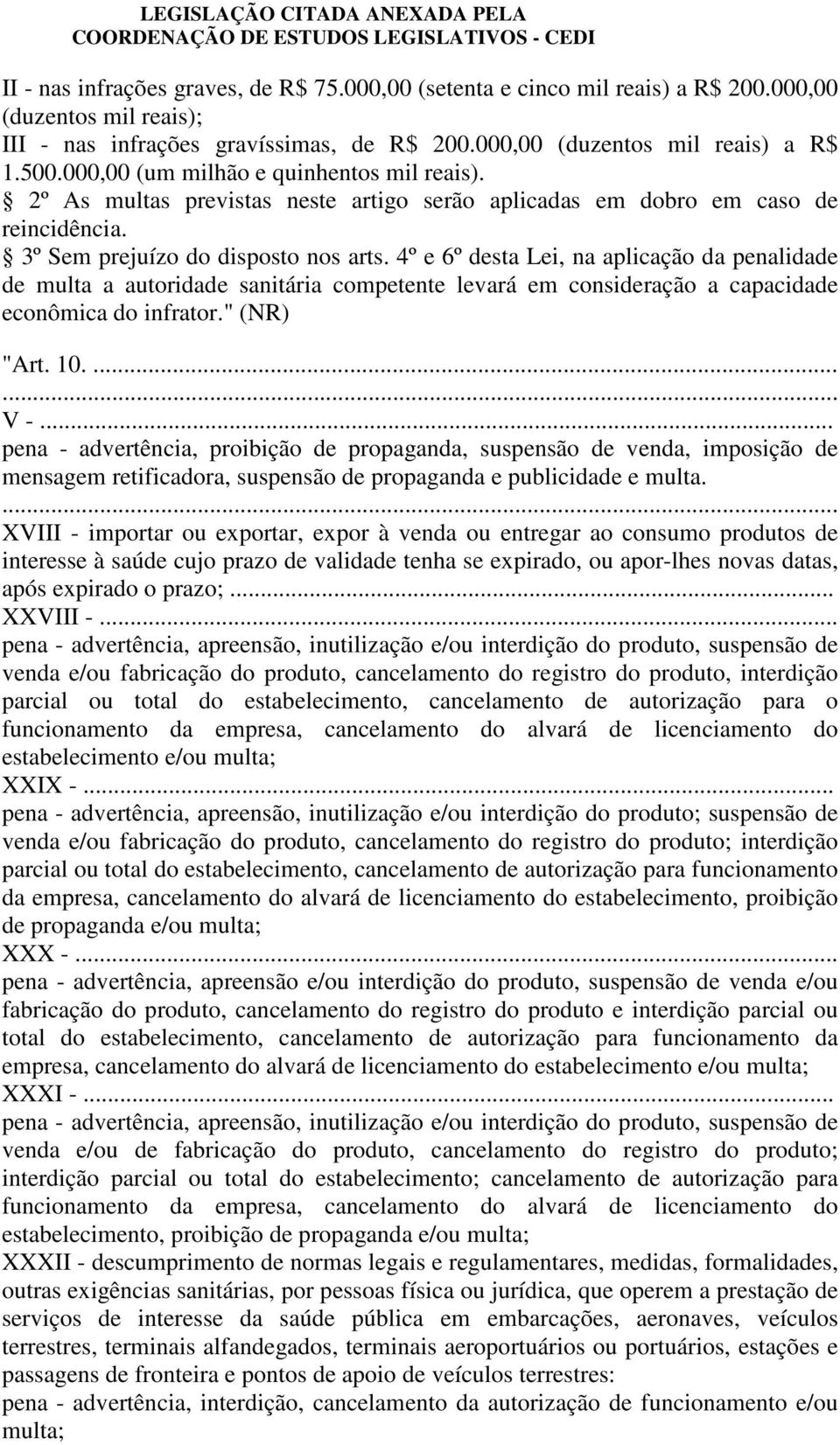 4º e 6º desta Lei, na aplicação da penalidade de multa a autoridade sanitária competente levará em consideração a capacidade econômica do infrator." (NR) "Art. 10.... V -.