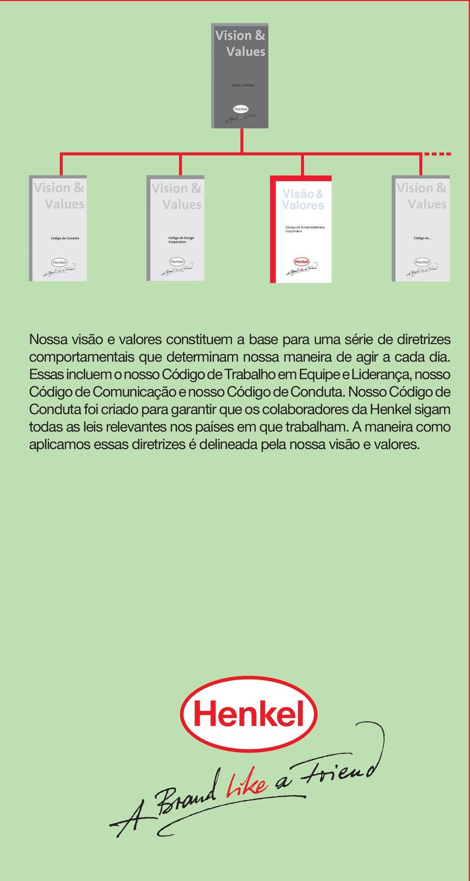 Essas incluem o nosso Código de Trabalho em Equipe e Liderança, nosso Código de Comunicação e nosso Código de Conduta.