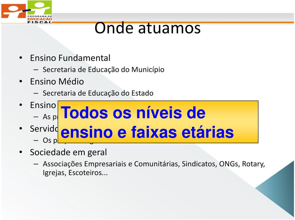 instituições Servidores ensino públicos e faixas etárias Os próprios órgãos Sociedade