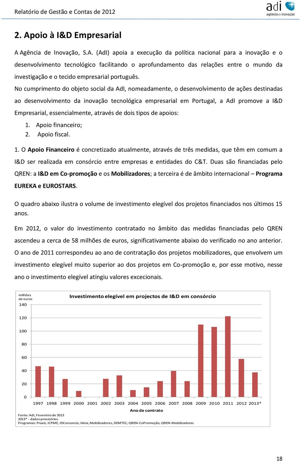 No cumprimento do objeto social da AdI, nomeadamente, o desenvolvimento de ações destinadas ao desenvolvimento da inovação tecnológica empresarial em Portugal, a AdI promove a I&D Empresarial,