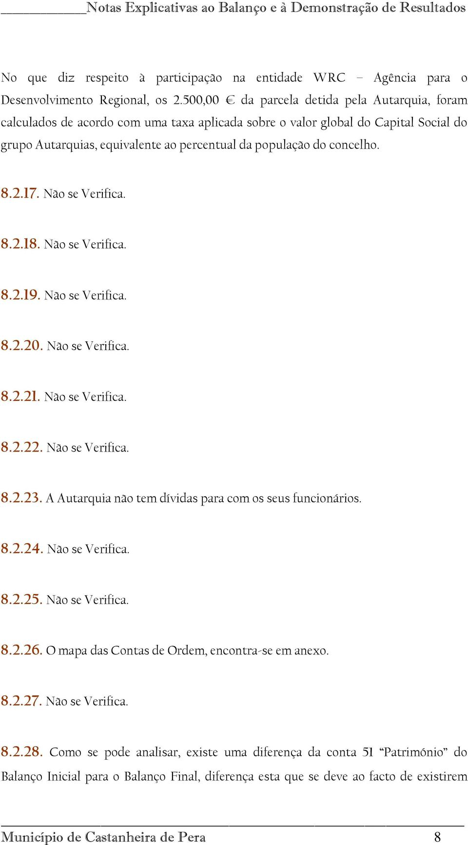 concelho. 8.2.17. Não se Verifica. 8.2.18. Não se Verifica. 8.2.19. Não se Verifica. 8.2.20. Não se Verifica. 8.2.21. Não se Verifica. 8.2.22. Não se Verifica. 8.2.23.