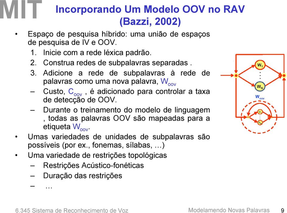 Durante o treinamento do modelo de linguagem, todas as palavras OOV são mapeadas para a etiqueta W oov.